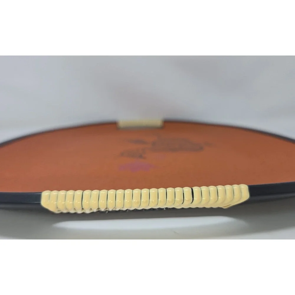 Tilso Serving Tray Fiberboard Orange Black Bird Rattan Wrapped Handles 18.5